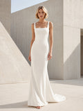 Modern Minimalist Square Neck Sheath Architecture Elopement Gown front view
