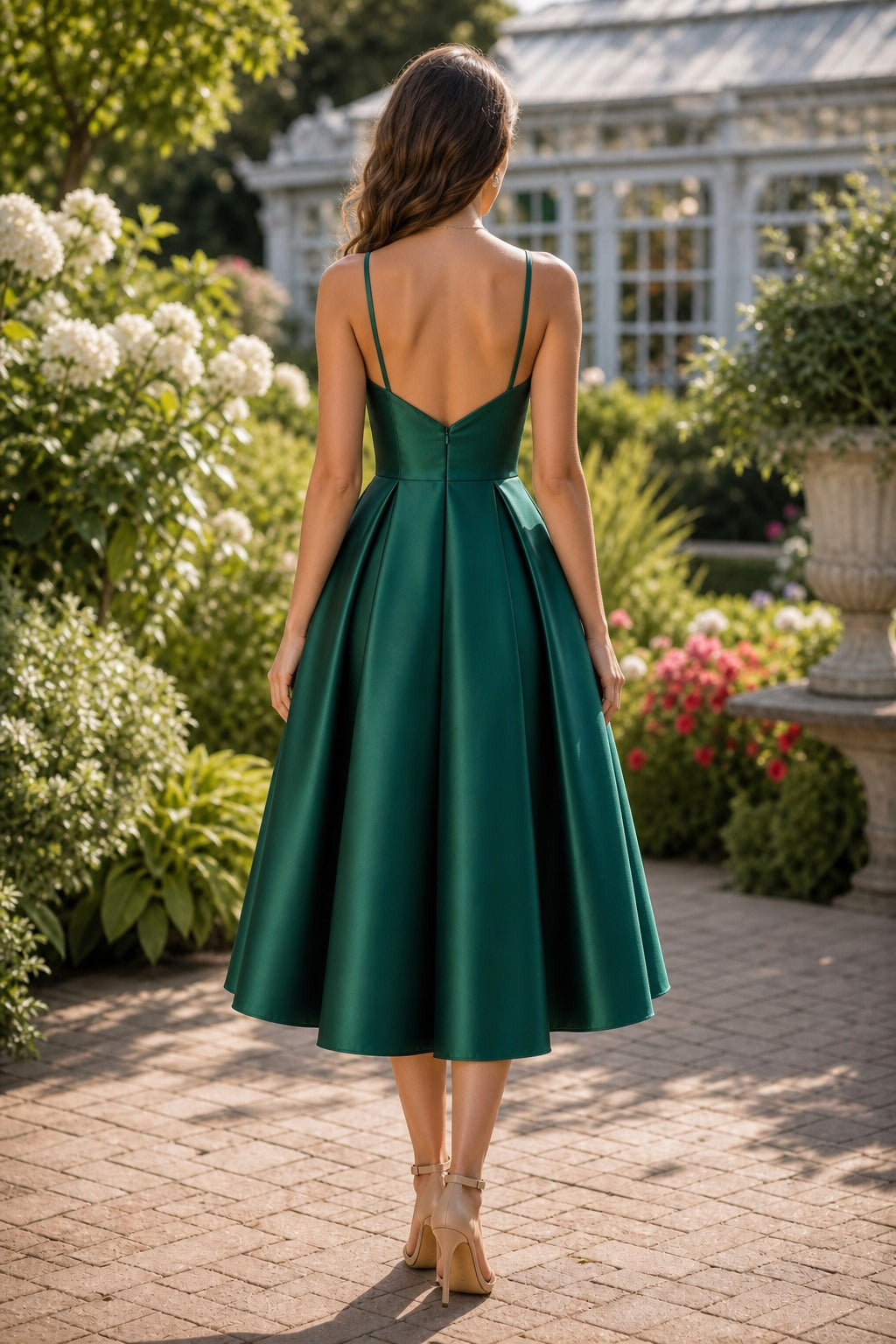 Emerald Sweetheart Tea-Length Satin A-Line Dress