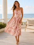 Coral Shibori Spaghetti Strap Beach Resort Midi Dress front view