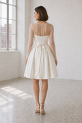 Ivory Illusion Mermaid Satin Tea-length Dress With Bow and Pleats