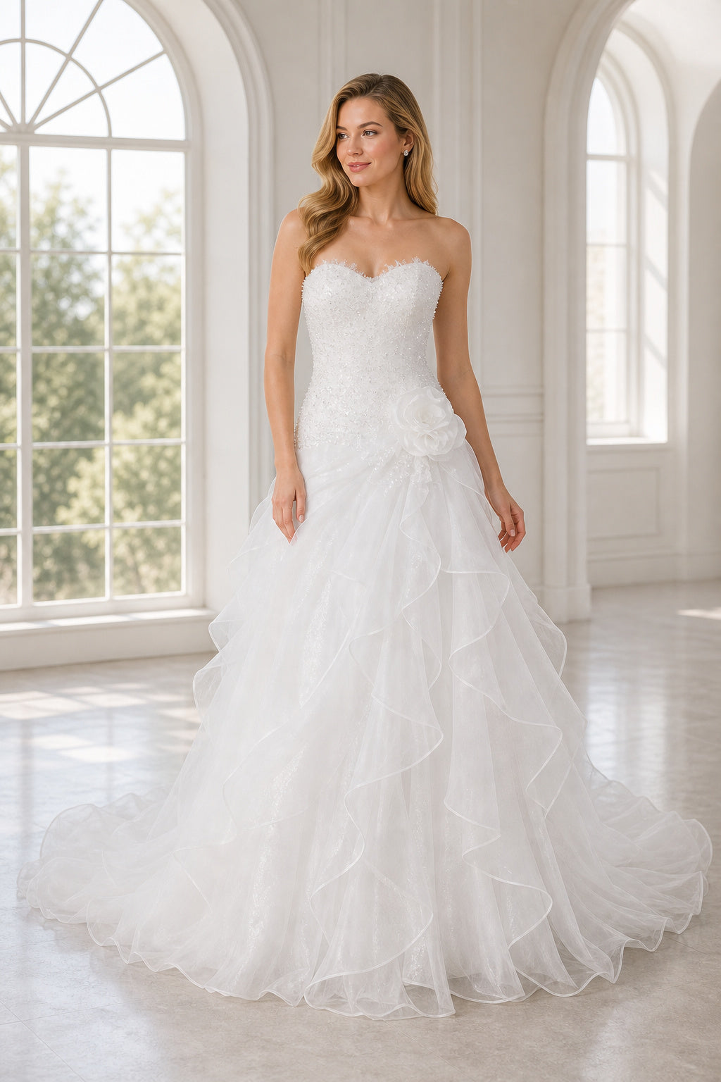 White Halter A-Line Chiffon Floor-length Wedding Dress With Sweep Train and Open Back and Open Back