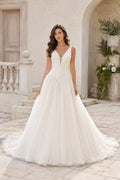V-Neck Tulle A-Line Wedding Dress with Soft Corset Bodice front view