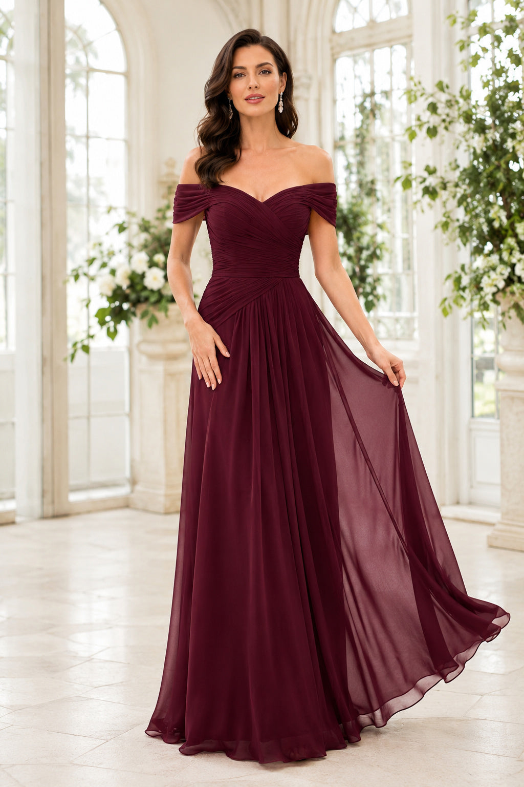 Lavender Chiffon Wedding Guest A-Line Dress front view