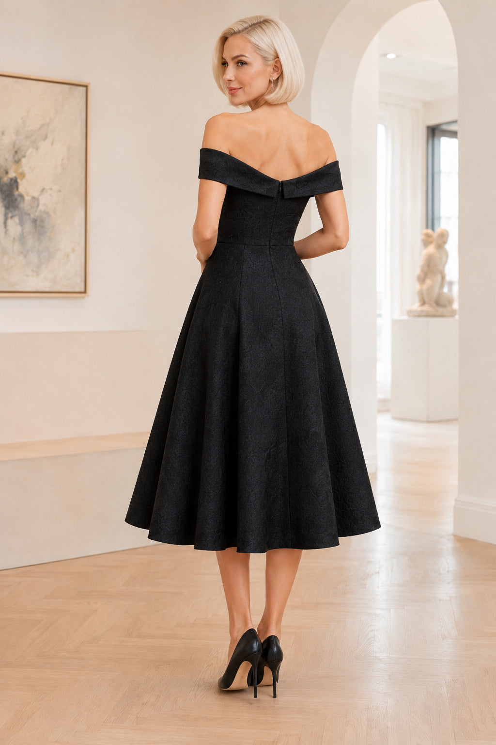 Black A-Line Cocktail Dress back view