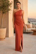 Orange Terracotta Wedding Guest Sheath Dress Style MG_301571 front view