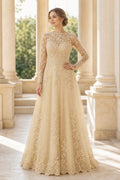 White Illusion Long Sleeves A-Line Crepe Floor-length Wedding Dress With Sweep Train and Open Back