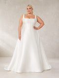 Plus Size Square Neck Satin A Line Studio Bridal Gown front view