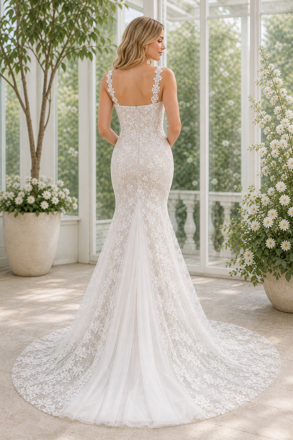 White Bateau Short Sleeves A-Line Lace Floor-length Wedding Dress With Lace and Beaded Waist and Open Back