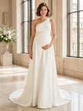 Country Chiffon Wedding Dress A-Line V-Neck Sleeveless Sweep Train Low V Back Bridal Gown front view