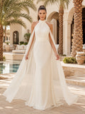 Beach Chiffon Wedding Dress A-Line Halter Sleeveless Floor Length Bridal Gown Style 722599 front view