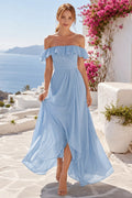 Sky Blue Summer Wedding Guest Sheath Dress front view