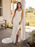 Maternity Wedding Dress Spaghetti Strap Off-the-Shoulder Simple A-Line Garden Bridal Gown front view
