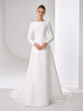 Simple High Neck A Line Religious Wedding Dress front view
