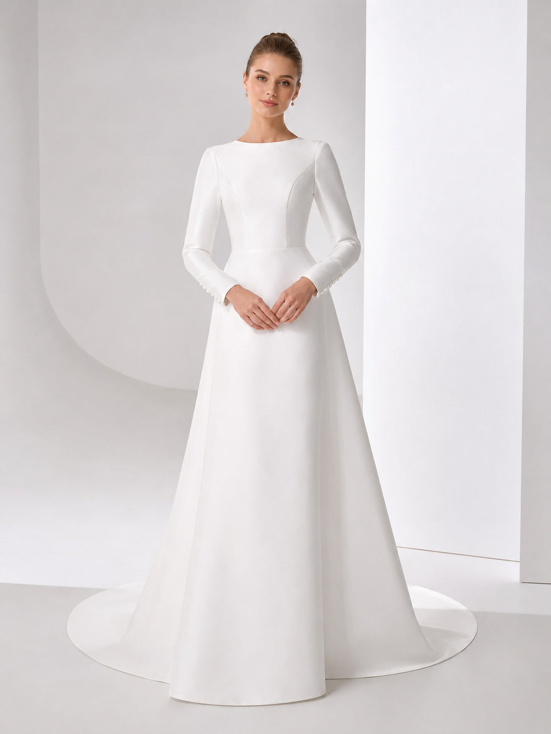Simple High Neck A Line Religious Wedding Dress front view