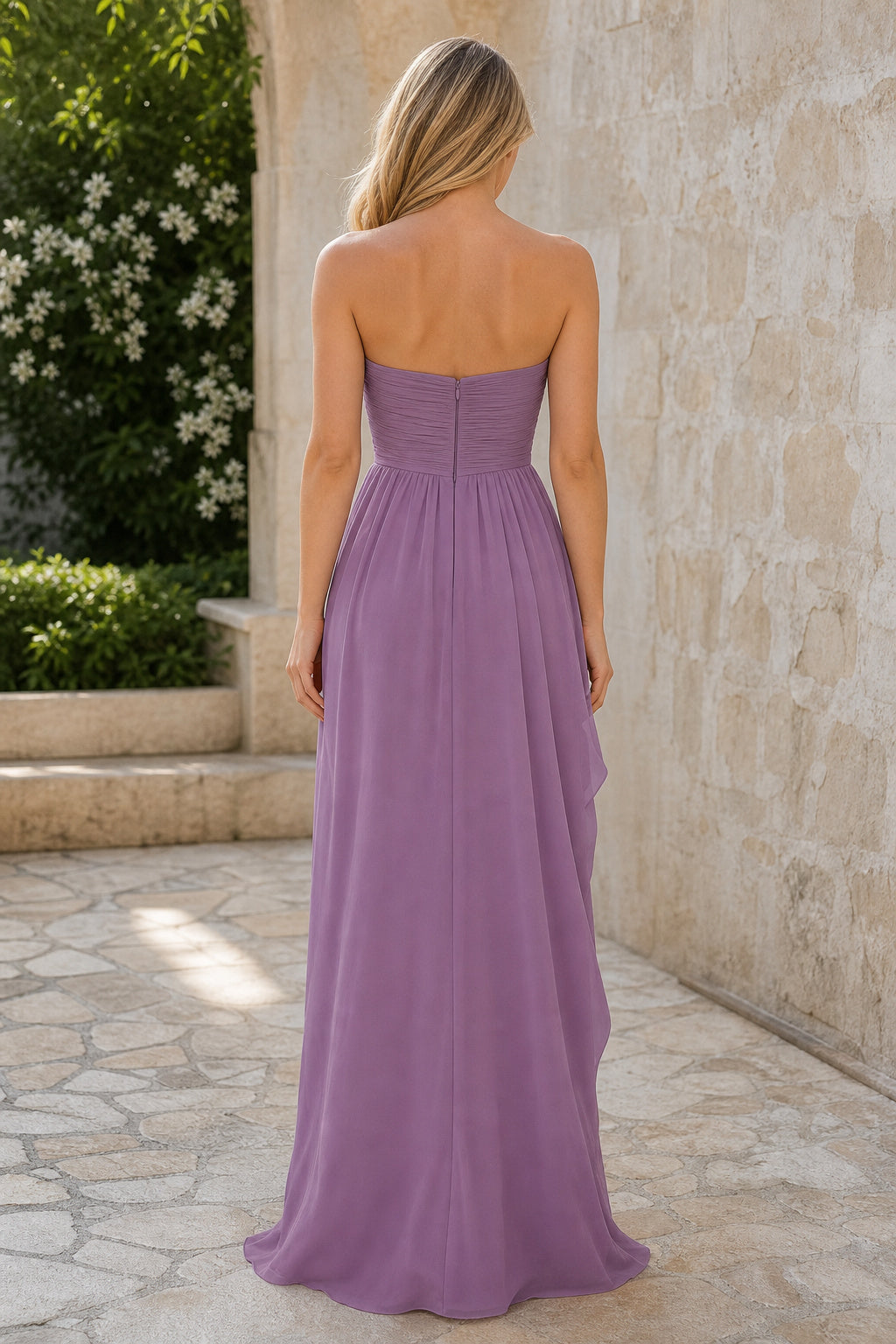 Mauve Sweetheart Strapless Sheath Chiffon Floor-Length Dress With Draped Bodice