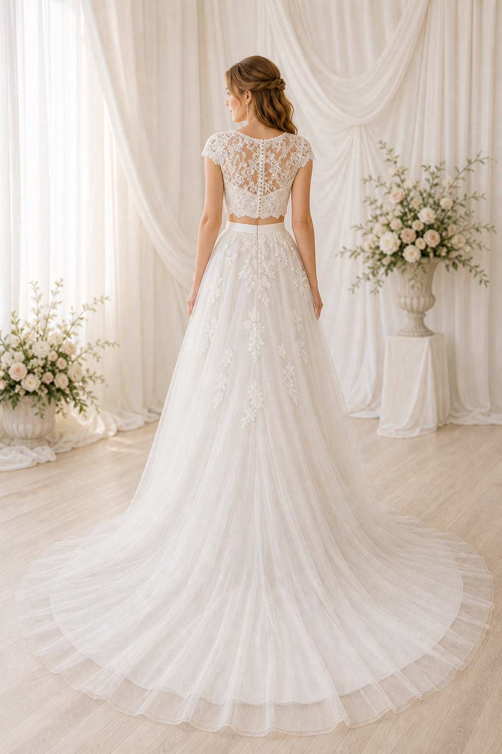 White Sweetheart A-Line Satin Floor-length Wedding Dress With Beaded Bodice and Pleated Skirt and Open Back