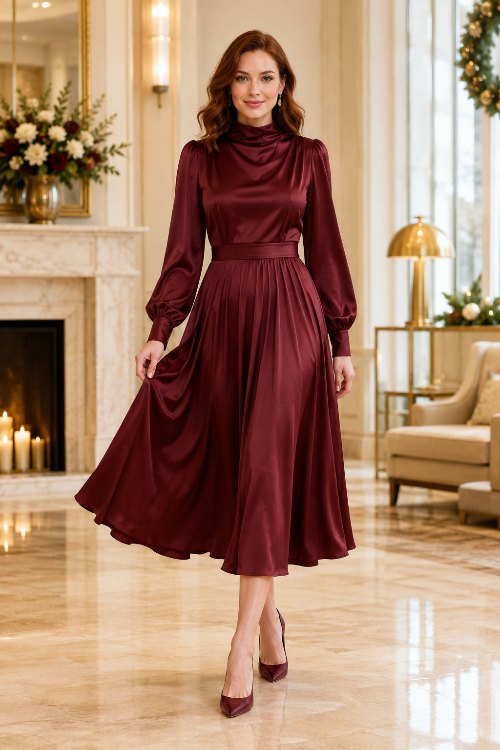 Dark Navy Winter Wedding Guest Sheath Dress Style MG_301530 front view