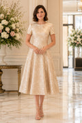 Lavender Modest Wedding Guest Sheath Dress front view