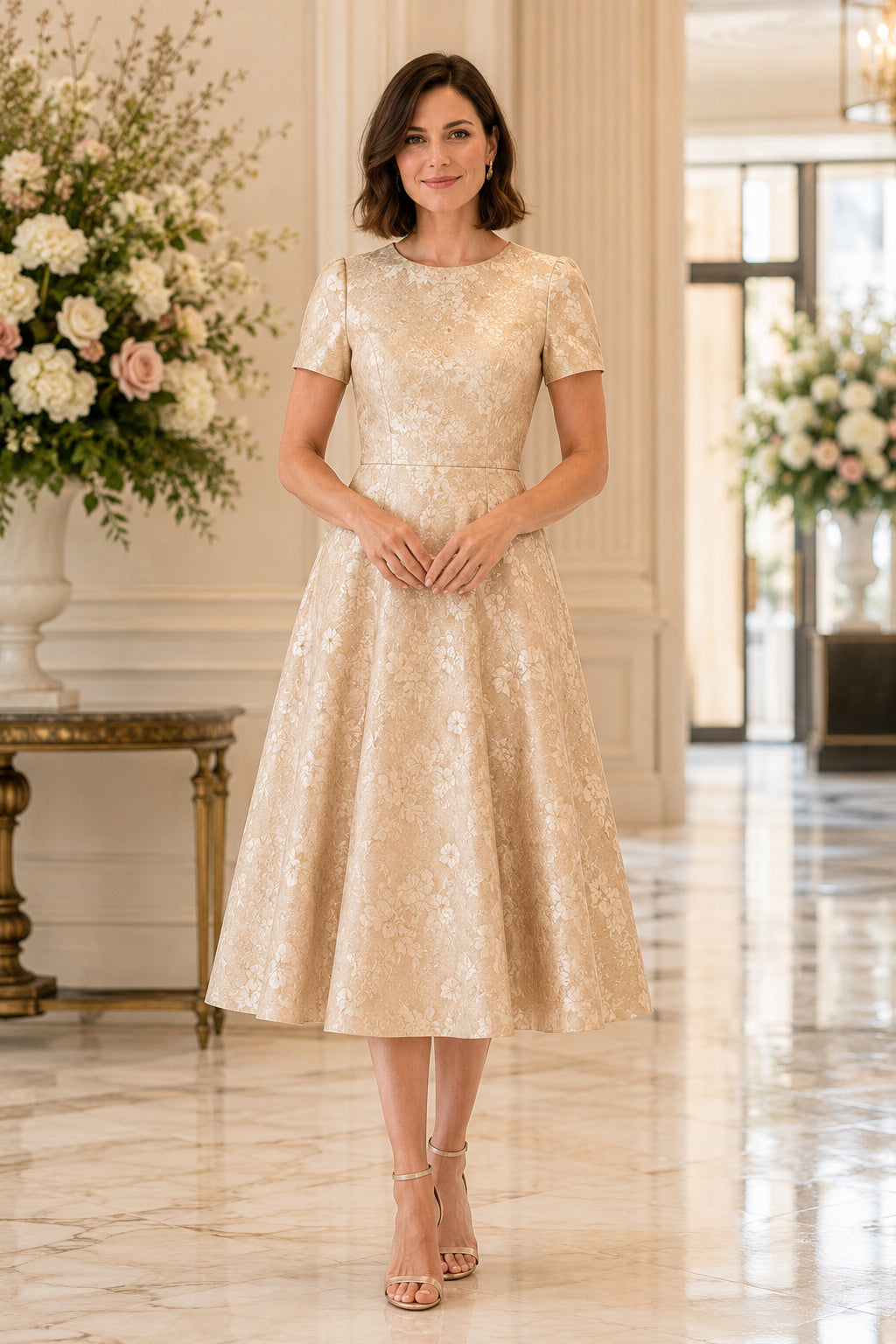 Lavender Modest Wedding Guest Sheath Dress front view
