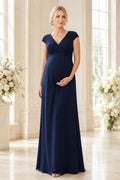 Dark Navy Maternity Wedding Guest Empire Dress front view