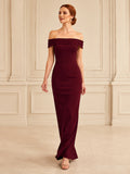 Burgundy Off-the-shoulder Column Formal Gown front view