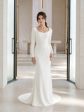 Minimalist Crepe Long Sleeve Modern Chapel Bridal Gown front view