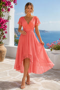 Dusty Rose Destination Wedding Guest Sheath Dress front view