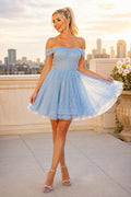 Sky Blue Fit And Flare Homecoming A-Line Dress front view