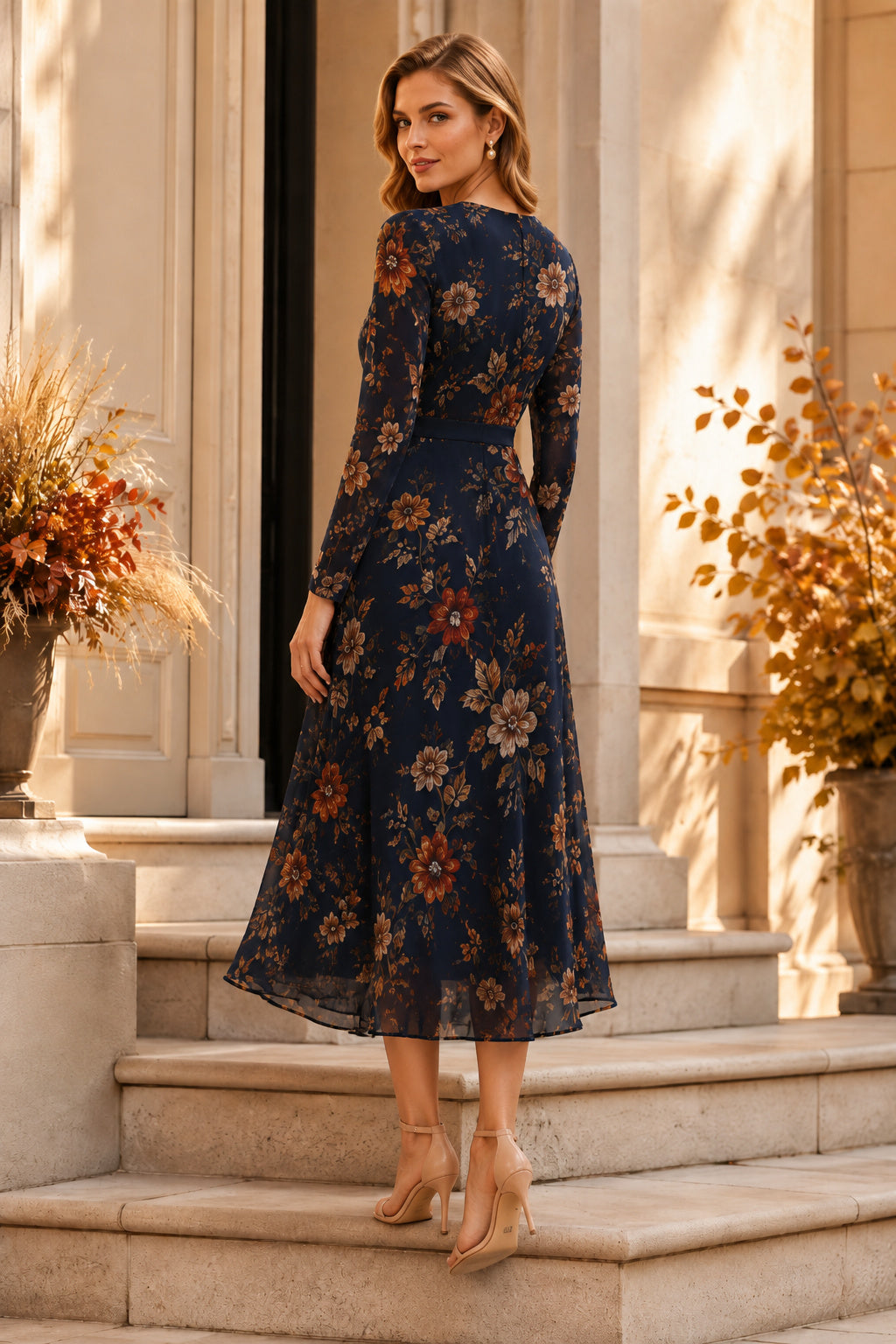 Burgundy Fall Wedding Guest Sheath Dress Style MG_301528 back view