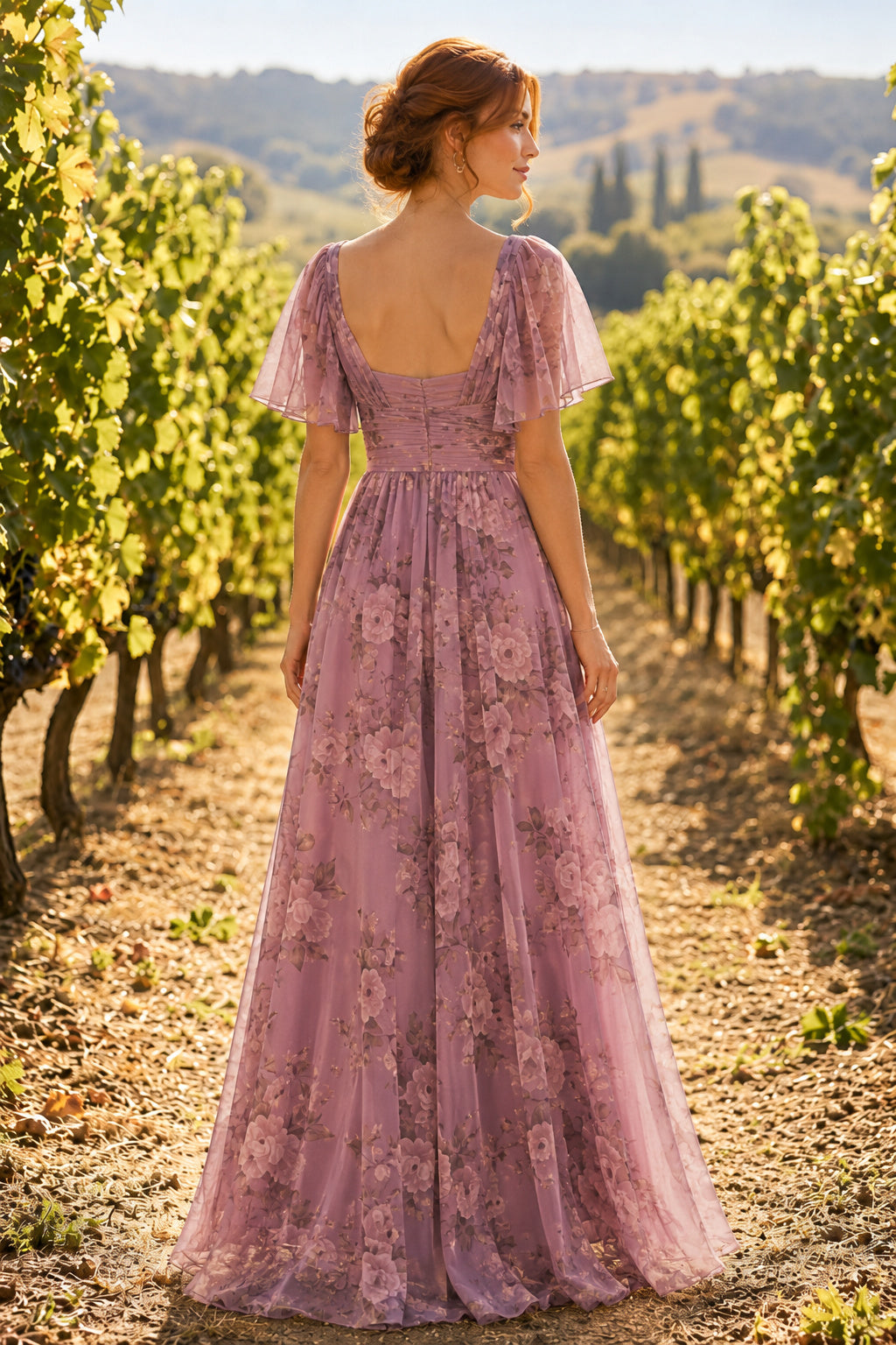 Sage Vineyard Wedding Guest Sheath Dress back view