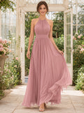 Dusty Rose Halter Chiffon Occasion Dress front view