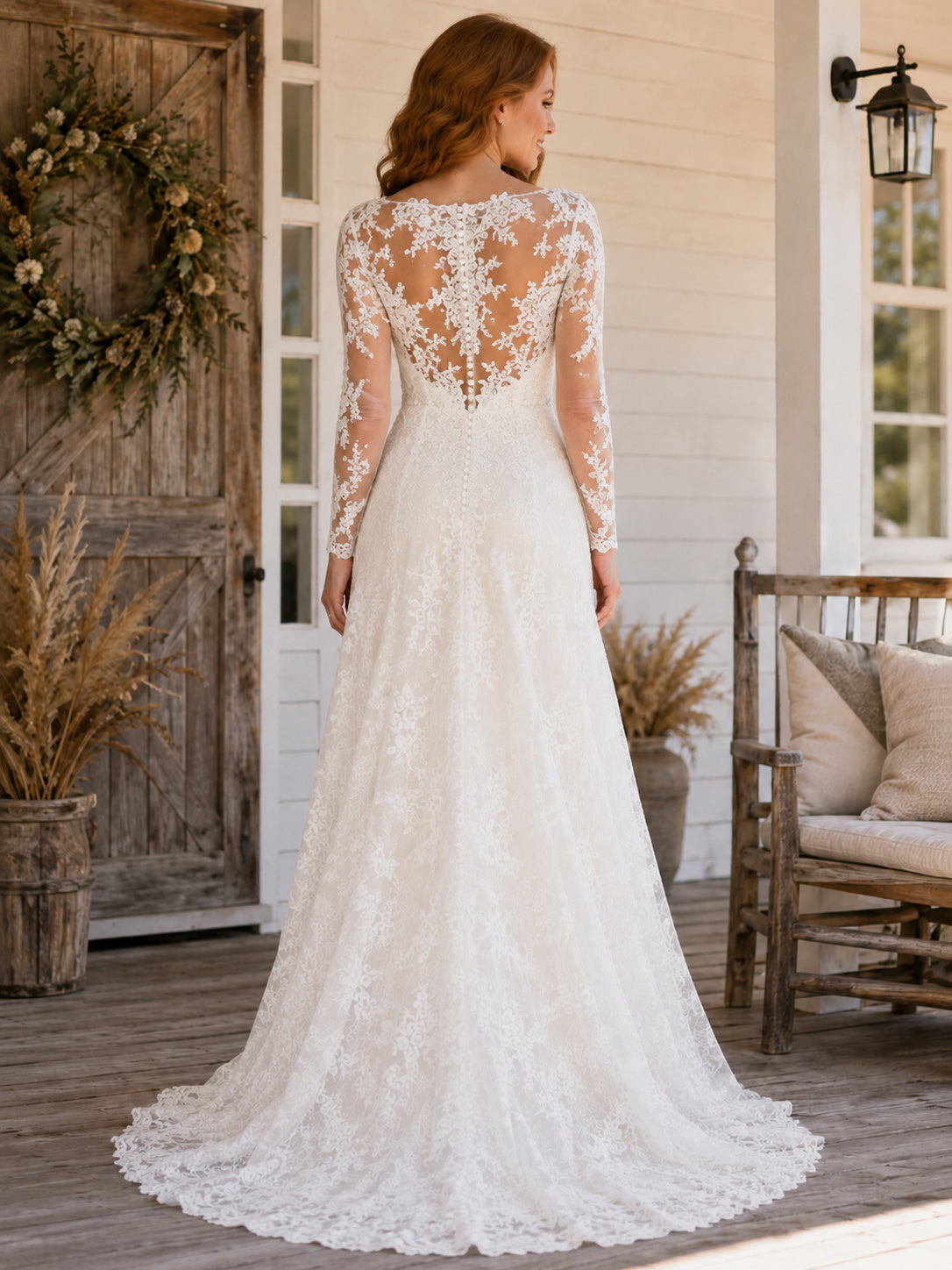 Maternity Wedding Dress Off-the-Shoulder Simple A-Line Bridal Gown with Flowing Tulle Train back view