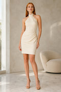 Dusty Rose Halter Cocktail Sheath Dress front view