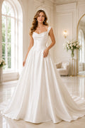 Cowl Neck Satin A-Line Wedding Dress with Low Back and Sweep Train front view