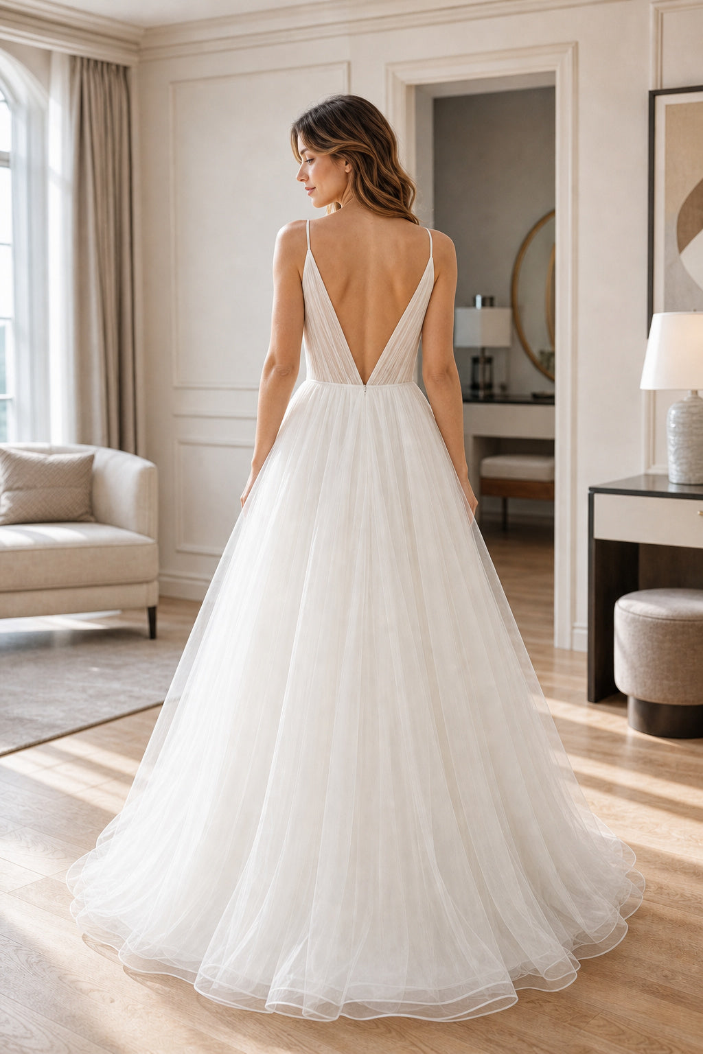 White Square A-Line Lace Floor-length Wedding Dress With Lace and Lace Bodice and Open Back