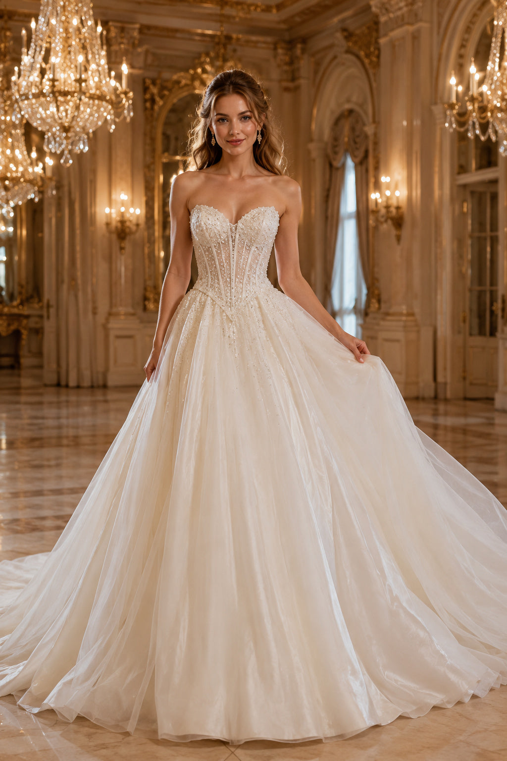 Strapless Tulle Ball Gown Wedding Dress front view