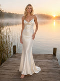 Cowl Neck Satin Slip Lakeside Dock Elopement Dress front view