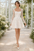 Spaghetti Strap Lace Short Wedding Dress with Tulle Skirt front view