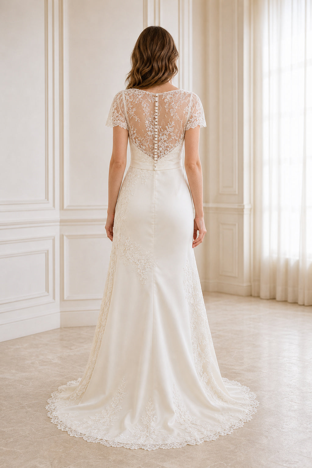White Halter A-Line Lace Floor-length Wedding Dress With Lace and Floral Appliques and Open Back