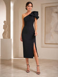 Taupe Polished Chiffon Sheath V-neck Knee Length Cocktail Dress Style 341833 front view