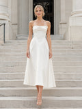 Strapless Cowl Midi Satin City Hall Elopement Dress front view