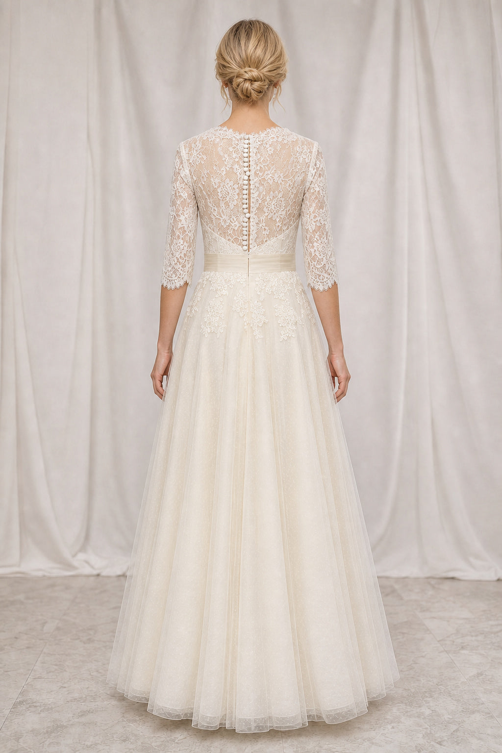 White Scoop Cap Sleeves A-Line Satin Floor-length Wedding Dress With Beaded Bodice and Pleated Skirt and Open Back
