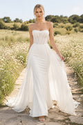 Tulle Wedding Dress A-Line Strapless Sweetheart Sweep Train Bridal Gown front view