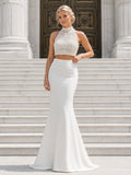 Pearl Halter Crop Top Mermaid City Hall Bridal Set front view