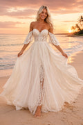 Ivory Off Shoulder Sweetheart Tulle Ball Gown Wedding Dress Lace Bodice for Bridal Ceremony and Reception front view
