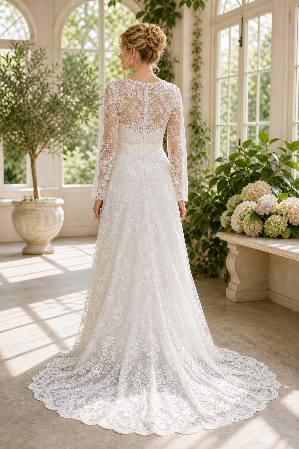 White Sweetheart Mermaid Crepe, Lace Floor-length Wedding Dress With Lace and Floral Appliques and Open Back