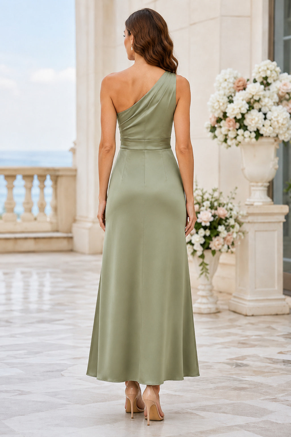 Sage Chic Formal Wedding Guest Sheath Dress back view