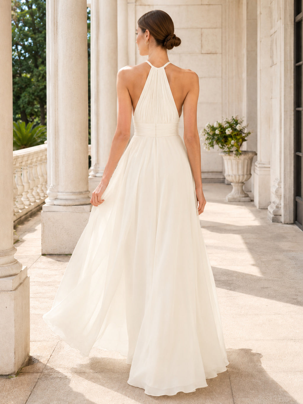 Pearl Halter Tulle A-Line Formal Dress back view