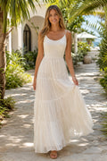 Scoop Neck Sleeveless Tiered Beach Wedding Dress with Casual Ankle Length Skirt for Garden Reception Party front view