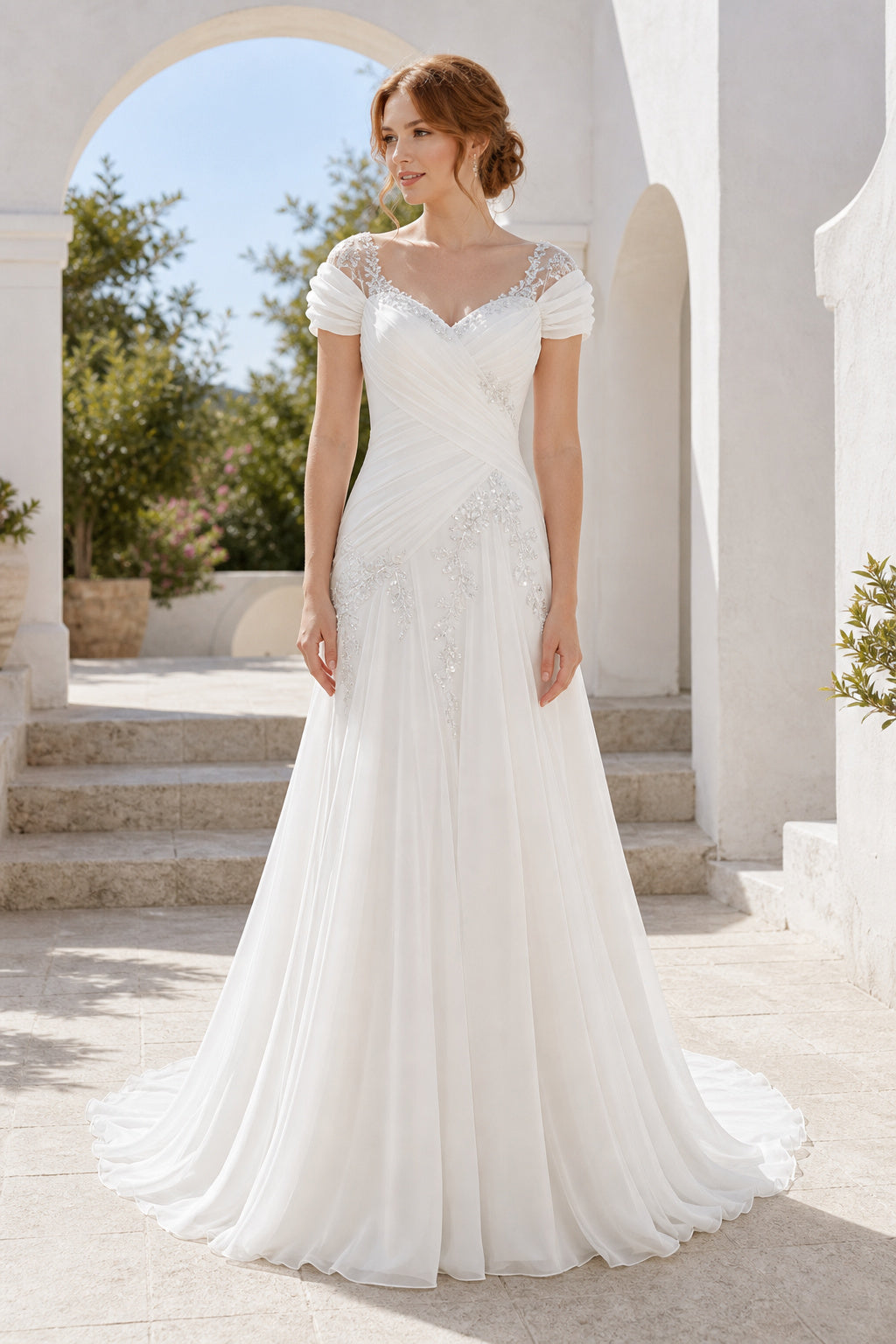 White Halter Mermaid Lace Floor-length Wedding Dress With Lace and Sweep Train and Open Back